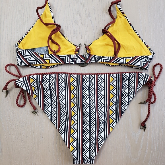 Dolce Vita 2 piece Tribal Trance Henna Matching Bikini Set Rope Tie Side Aztec - Picture 7 of 16